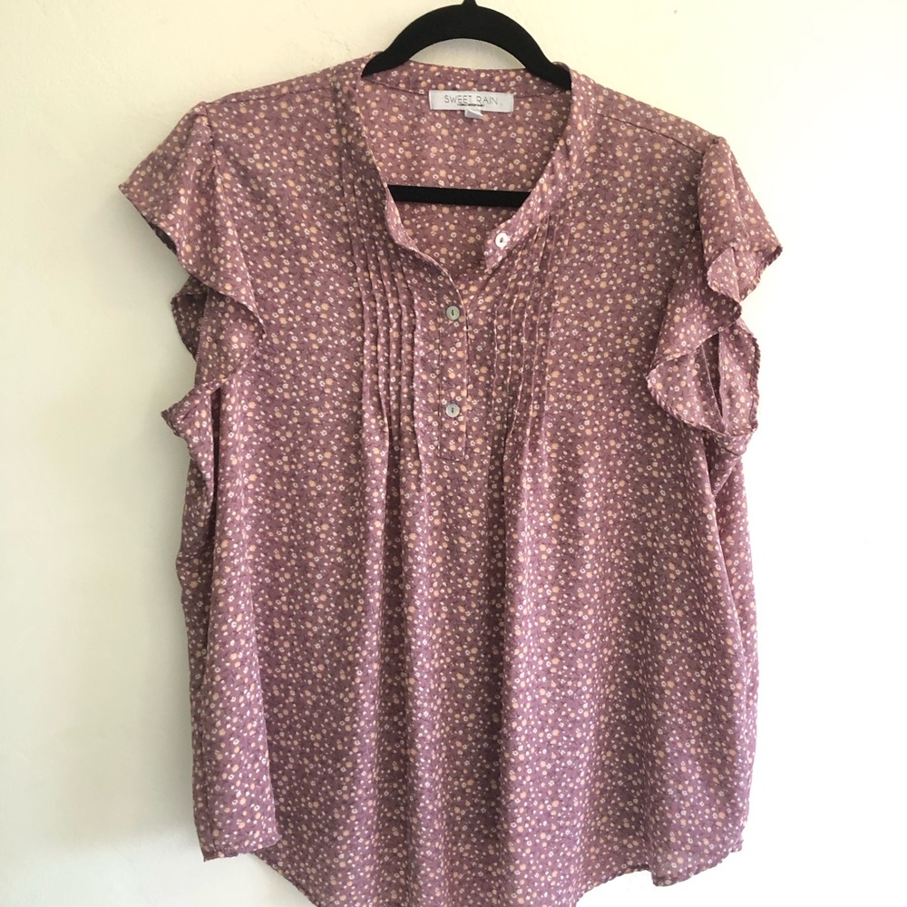 Sweet Rain Blouse Floral Flutter Sleeve Ruffle Neck Blouse 2X Bloomcore Feminine